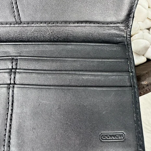 Coach Soho pleated signature Leather trifold Black and Gray check Wallet - Picture 5 of 10